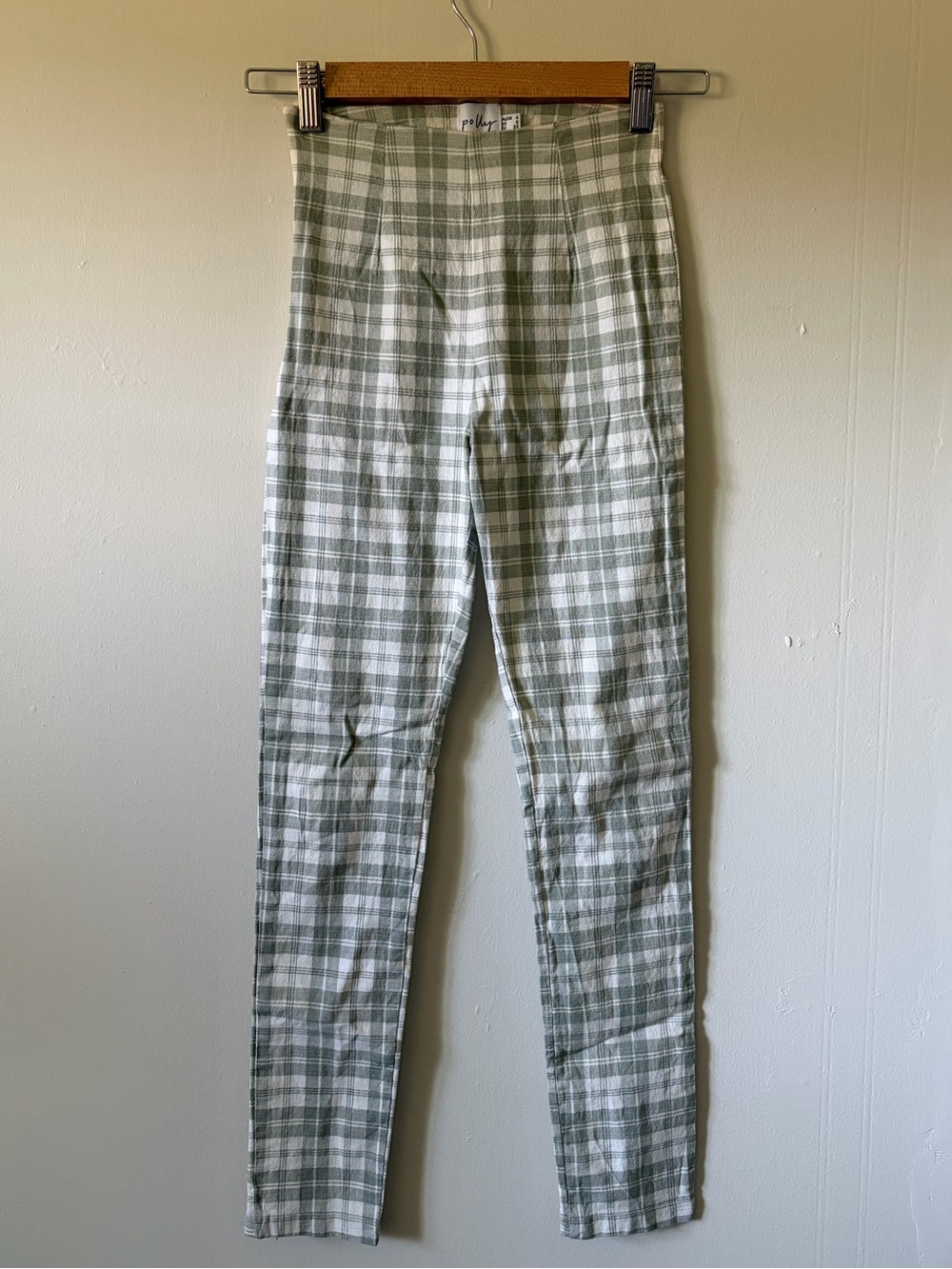 High-Rise Green Plaid Chinos